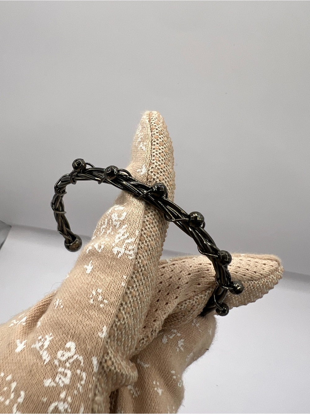 Vintage Gunmetal Twisted Wire Vine Cuff Bracelet Beaded Statement